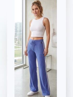 🔴 CozyTrack Blue Wide-Leg Lounge Pants-S